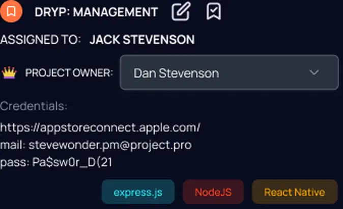 Team project ownership and links overview